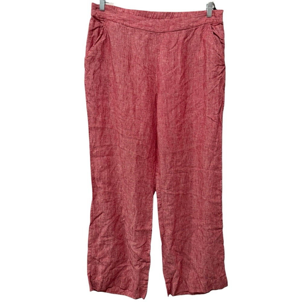 Soft Surroundings 100% Linen Pants Sz XL Red Wide Leg Elastic Waist Coastal